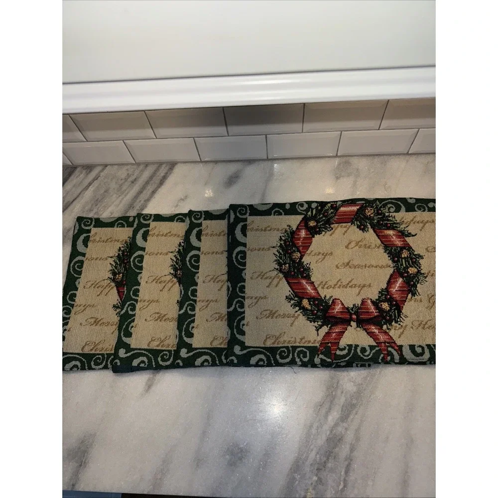 4 Vintage Trim A Home KMart Tapestry Placemats Reversible Christmas TreeWreath00